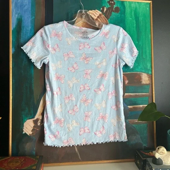 George Light Blue Top with Pink Butterfly Print Girls XL (14-16) - Picture 11 of 12
